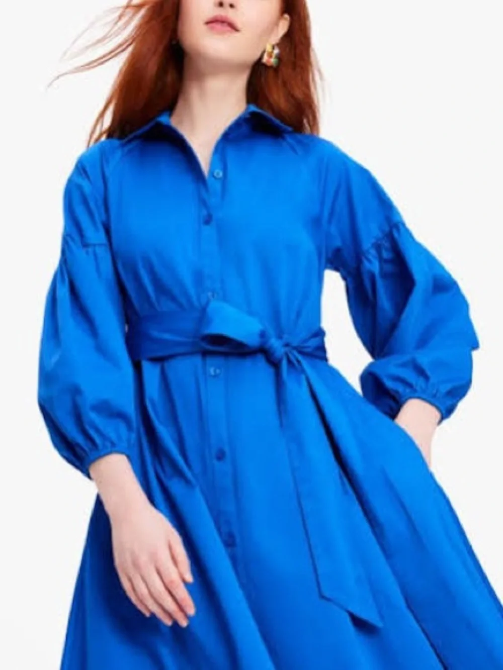 Kate Spade New York Stained Glass Blue Cotton Poplin Belted Maxi Shirt Dress XXL